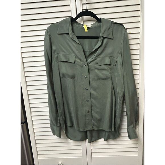 L'Agence Lunetta Sage Green Satin Button Up Long Sleeve Shirt Blouse, Sz Small - Picture 8 of 9